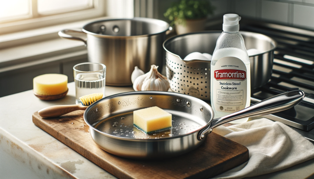 Conquer tough interior stains in Tramontina cookware with undiluted vinegar soaking, breaking down debris for an almost-new appearance.