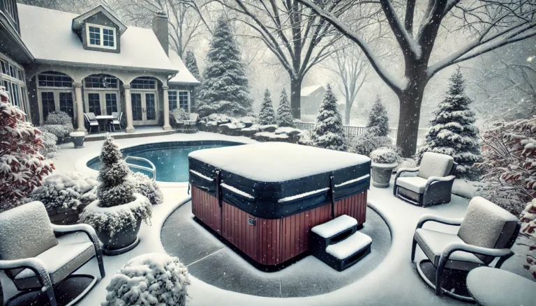 A winter backyard scene in Buffalo Y featuring a well covered hot tub amidst a snow covered-landscape